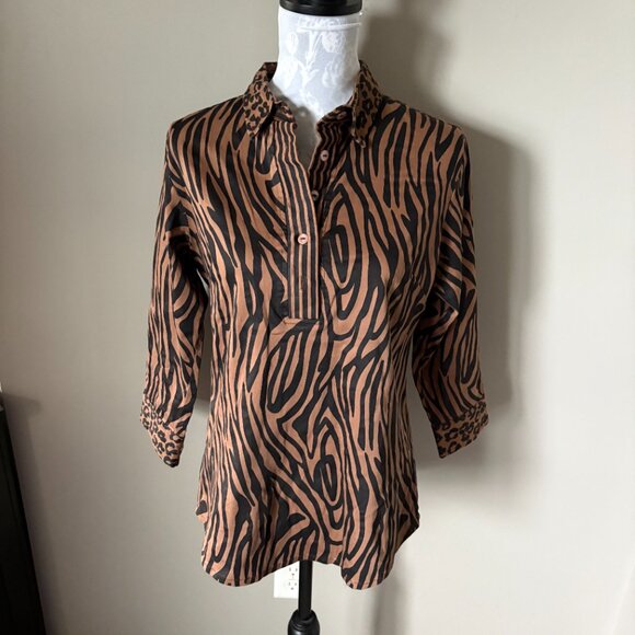 Gretchen Scott Designs Zebra Print Brown Black Womens Top Long Sleeve Medium - Picture 5 of 5